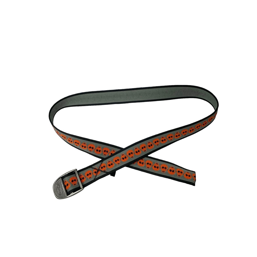 Chaco Webbing skull‎ print belt One Size braided silver tone buckle gray orange